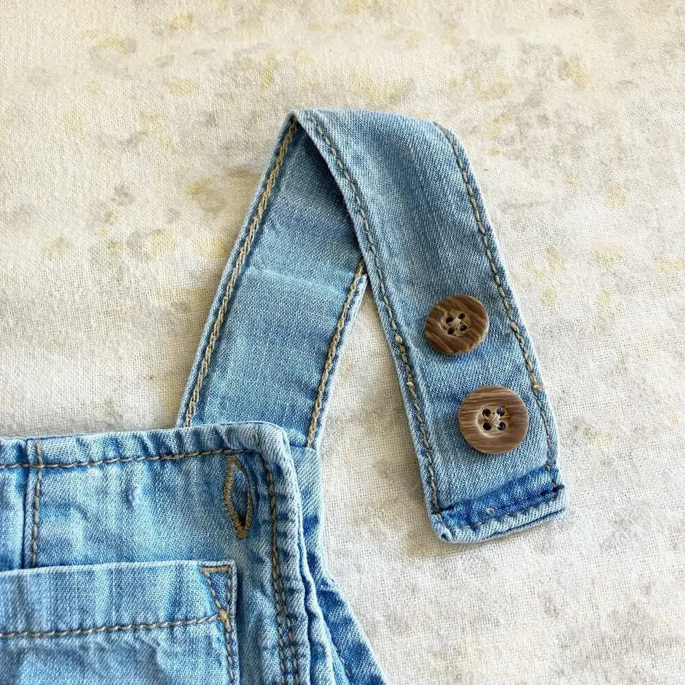 Organic Little Planet by Carters 18 Mos Shortall Blue Chambray Overall Shorts